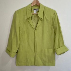 Coldwater Creek Silk & Linen Blend Collared Open Front Blazer - Chartreuse